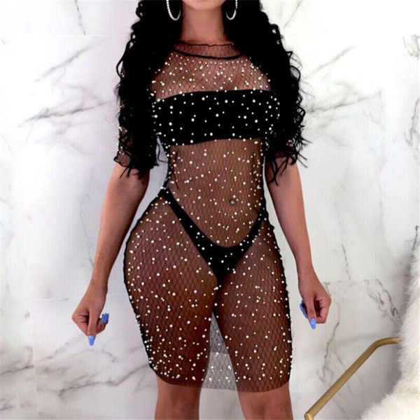 Women Beach Dress New Black Fishnet Beach Wear Bikini Cover Up Beachwear Swimsuit Swimwear Bathing Suit Cover Ups Saida De Praia