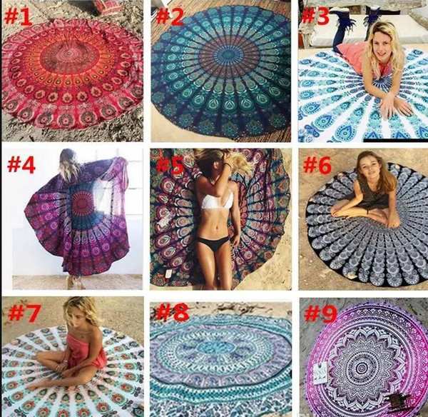 Round Mandala Beach Towels Printed Tapestry Hippy Boho Tablecloth Bohemian Beach Towel Serviette Covers Beach Shawl Wrap Yoga DHL FREE