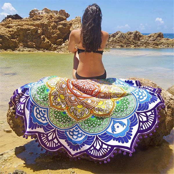 Fashion Lady Large Scarf Polygon Printing Lotus Colorful Beach Towel Tassel Wrap Outdoor Bikini Cover-Up Blanket Shawl