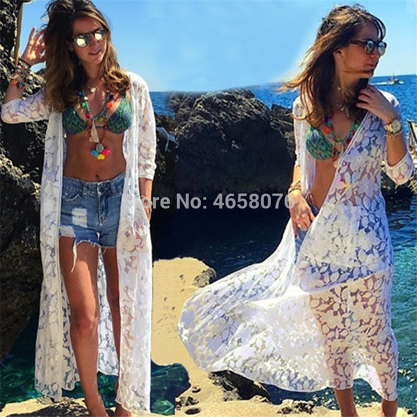 White Lace Cover up Beach dress Bathing suit Cover ups Pareos de Playa Mujer Robe De Plage Swim up Long Beach Dress