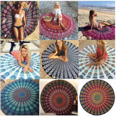 50pcs Beach sunbathing Towel 2017 Fashion Scarves Wraps Sarongs mix Types 150*150cm Bath Towel Tassel Decor Geometric Printed Bath Towel