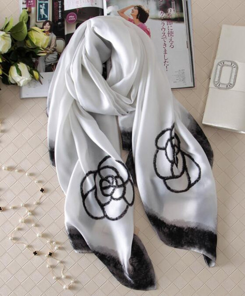 New scarves Europe and the United States fashion ink side flowers scarves imitation silk screen wild scarf f sunscreen shawl