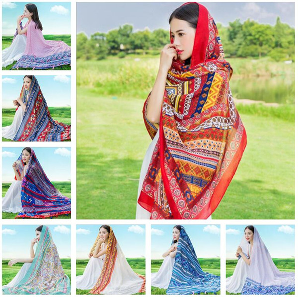 30PCS Summer Print Sarongs Linen Scarf Oversized Scarf Women Wrap Sarong Sunscreen Pareo Beach Cover Up Long Cape Female F394