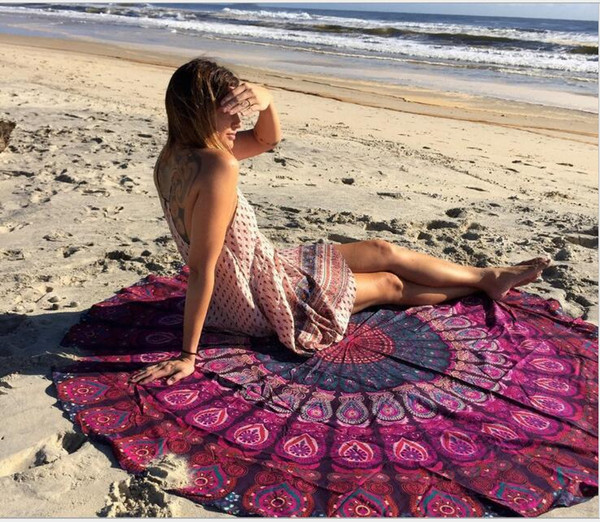 Summer Beach Shawl Indian Mandala Roundie Beach Throw Tapestry Hippy Boho Gypsy Cotton Tablecloth Round Yoga Mat Chiffon Beach Pad