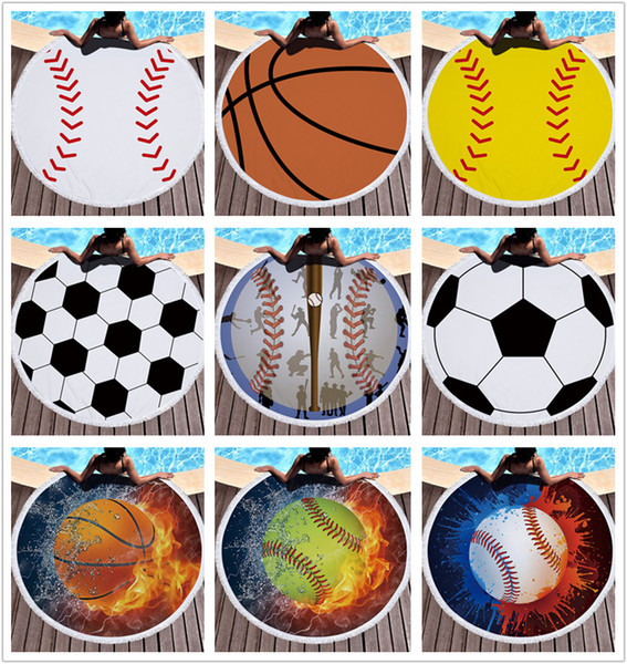 Baseball Softabll basketball football Sports Beach Towel with tassel Round Beach towels for Women Summer Sunbathing bath towels blanket