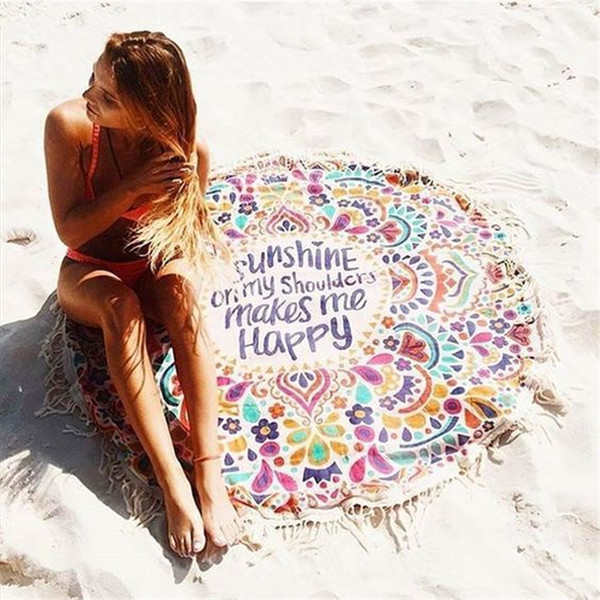 Circular beach towel Sunscreen Shawl A thin Rayon Tassels Beach mat Yoga Mat Street Fashion out208