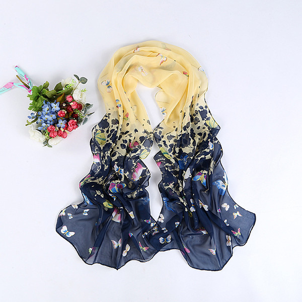 Best price Spring and autumn beautiful colorful butterfly Chiffon Scarf Shawl scarves warm winter anti Sai ladies fashion all-match Beach