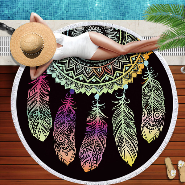 Colorful Dreamcatcher Tassel Mandala Tapestry Black Round Beach Towel Toalla Sunblock Blanket Yoga Mat 4Style 150cm