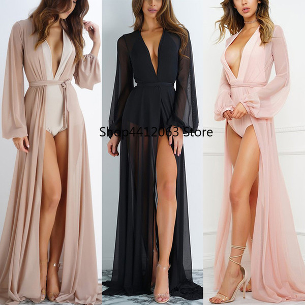 2019 new summer sexy Women Chiffon see-through Bikini long Cover Up Swimsuit Swimwear Beach Dress Bathing Suit