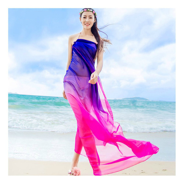 Scarves Beach Pareo Summer Women Two Tone Chiffon Shawls Scarf High Fashion 2017 Swimwear Bikini Cover Up Hawaiian Sarong Dress