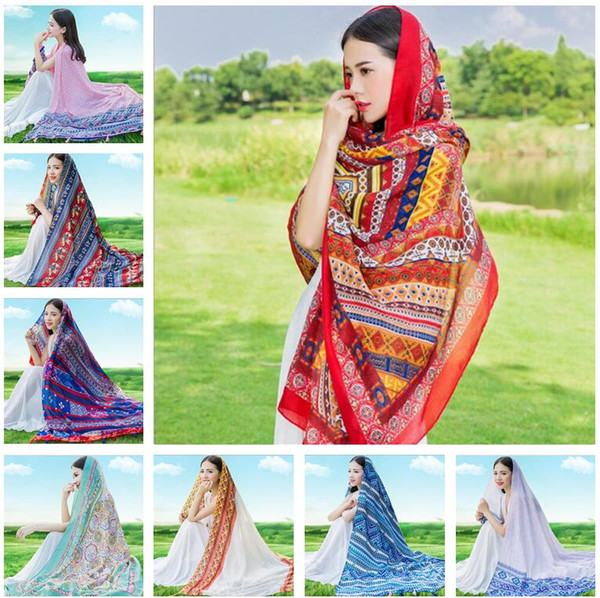 60PCS Summer Print Sarongs Linen Scarf Oversized Scarf Women Wrap Sarong Sunscreen Pareo Beach Cover Up Long Cape Female F394