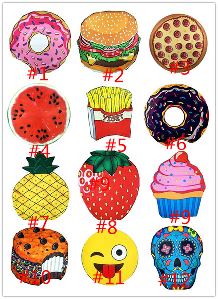 Hot! Cute Food Fruit donuts Beach towel Round Polyster beach sarongs cover Roundie Circle Picnic Carpat Yoga Mat 150cm skull emoji pizza