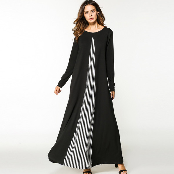 For Beach Kaftans The Summer Outputs Tunic Dress Women's Beachwear Ladies Kaftan 2019 Large Size Muslim Stripe Knit Long Sleeve