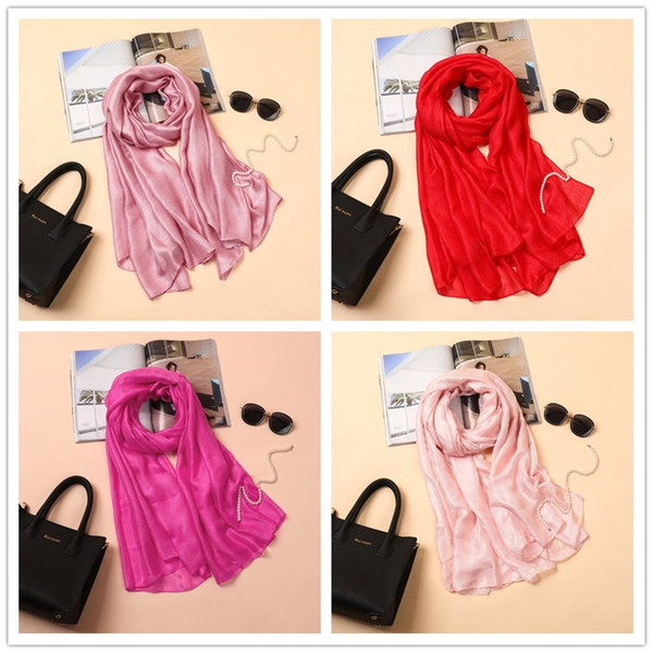 2019 new female Dutch linen scarf Pure color pearl light super large size silk scarf beach towel sunscreen scarf WCW035