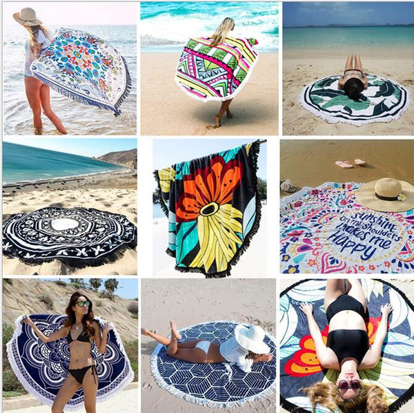 Tassel large round beach towel bohemian style artificial silk fabric new summer fashion ladies tassel beach towel beach pad printing towel s