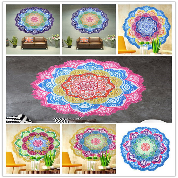 Hot polygons, printing of the tassel circular bath towel yoga mat lotus colorful shawl beach towel blanket CB068