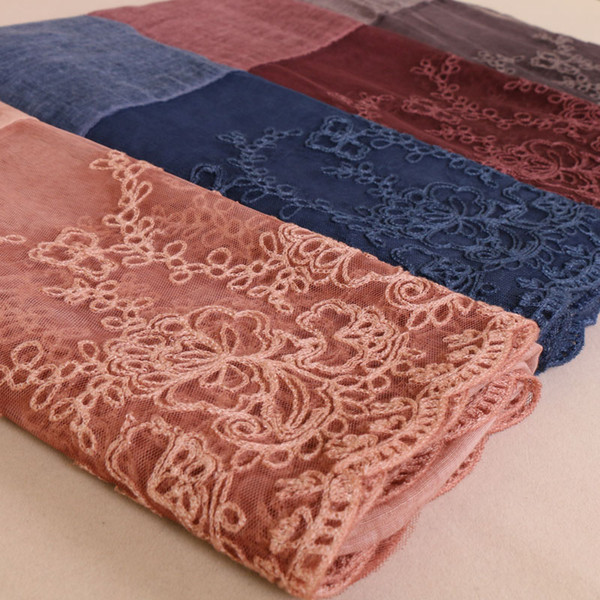 Women Lace cotton shawls Luxury lace floral hijab wrap long headband Beach echarpe pashmina scarves/scarf 190*90cm BS521