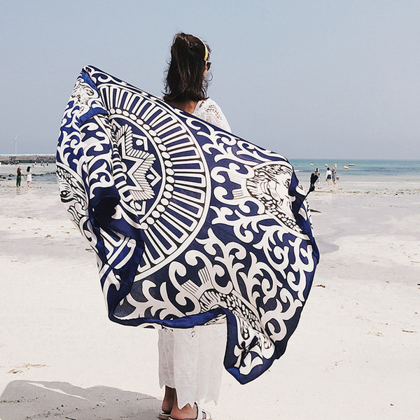 New sunscreen shawl holiday beach towel scarf scarf dual-purpose female Cotton Retro shawl WJ-004