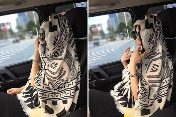 Summer sun protection cotton flax ethnic wind elephant scarf shawl oversize long beach resort towel