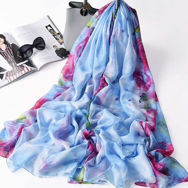 2019 spring and autumn new Korean chiffon scarf large long paragraph sunscreen shawl scarf dual-use beach towel