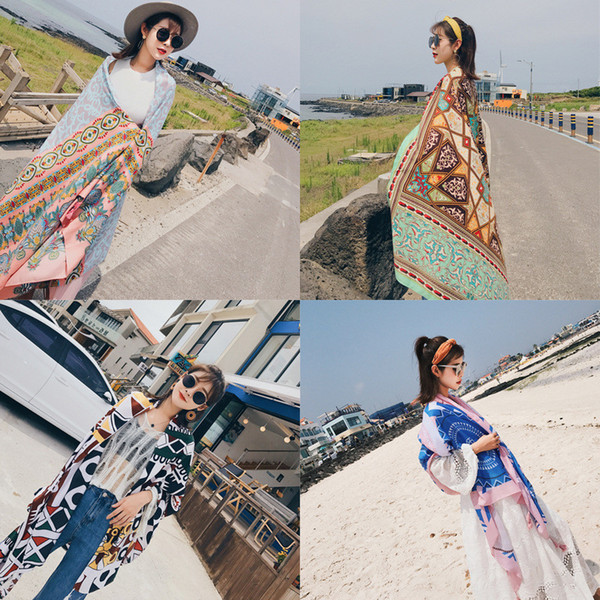 25 Colors Ethnic Style Polyester Scarf Woman Summer Seaside Travel Super Large Sunscreen Beach Scarf Wholesale Free Shipping Shawl