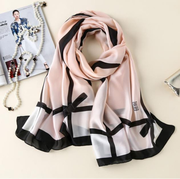 Silk Scarves High Quality Bow-knot Print Shawl Summer Beach Long Shawl Muslim Hijab Women's Bandana Wraps