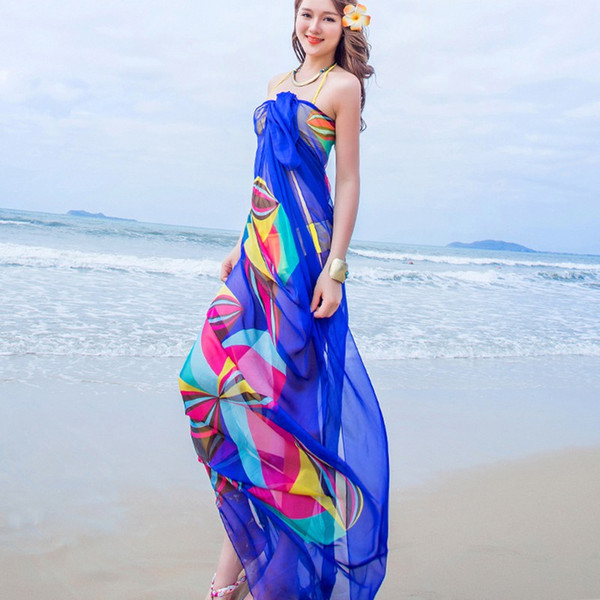 140x190cm Scarf Summer Women Beach Sarongs Chiffon Scarves Geometrical Swimsuit Cover Up Dress Wraps