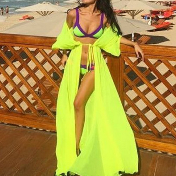 2018 Long bikini Beach Cover Up summer women Swimwear tunic Cardigan Bathing Swim suit Cover Up Sexy See-through Beach Dress