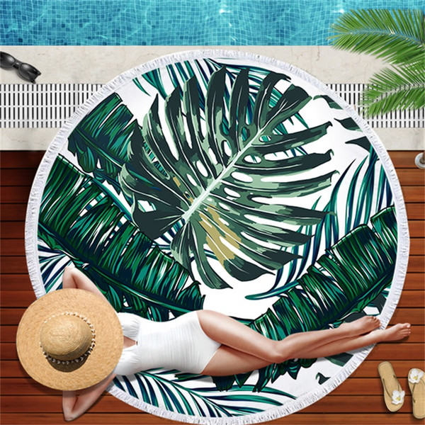 Round Beach Towel Tropical Plants Banana Leaf Polyester Fiber Printed Palm Leaves Sarongs Woman Girl Sunscreen Scarves Wraps Fashion 28am bb