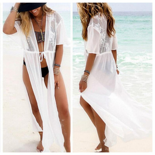 2019 Sexy Chiffon Lace Beach Blouse Swimsuit Covers Blouse Swimsuits Outwear Beachwear S-XL