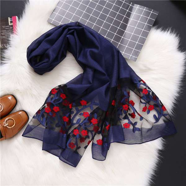 Women scarf fashion hollow Embroidery silk scarves lady shawls and wraps spring summer sunscreen beach stoles