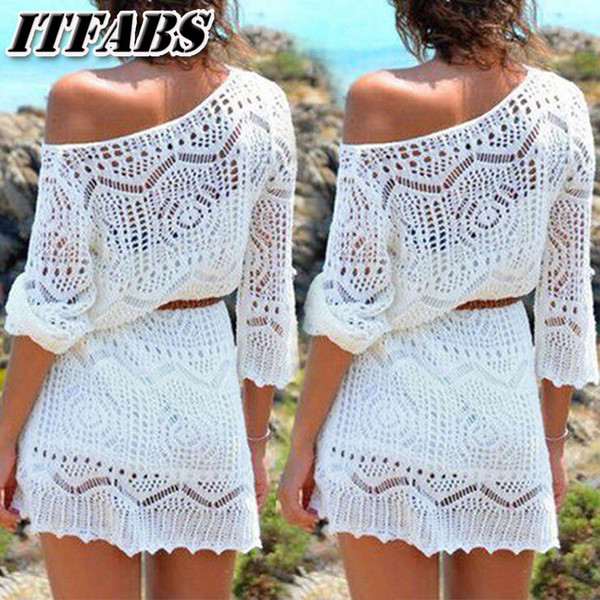 Hot Sale Women Summer Hollow Out Beach Wear Bikini Cover Up Dress Lace Ladies Crochet Mini Sun Dress