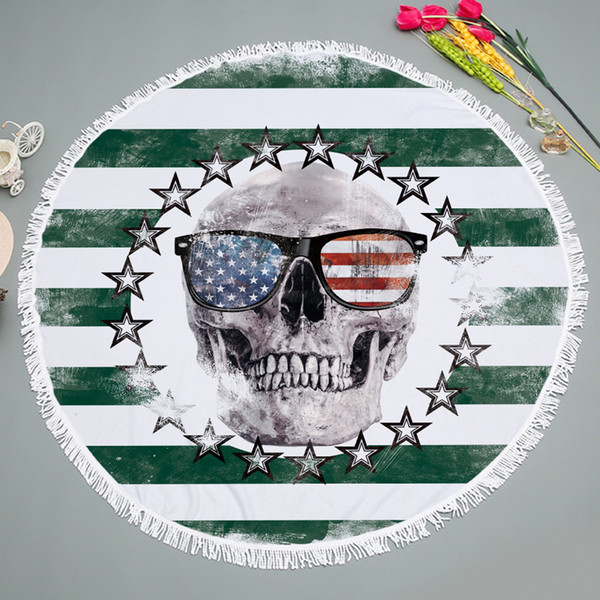 Round print beach towel personality skull head section of ultra-fine fiber plus tassel does not fade