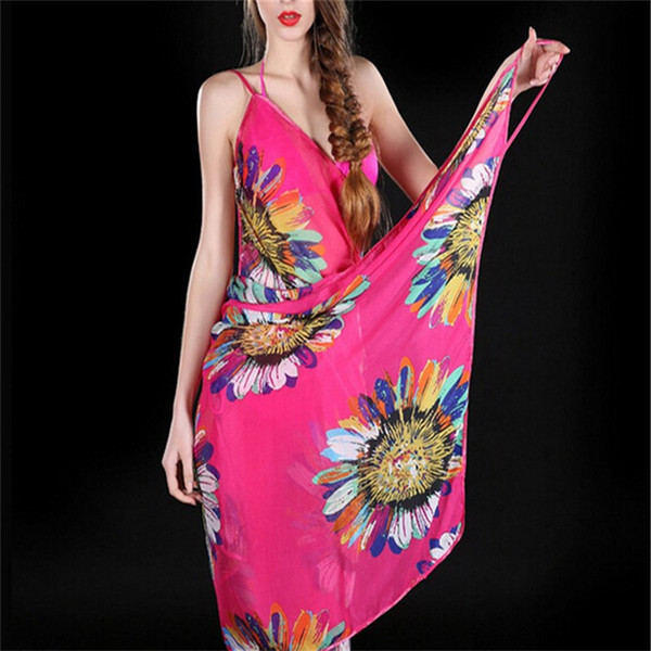 New Arrival Chiffon Flower Scarves Spring Summer Women Sunscreen 8 Colors Silk Straps Beach Towel Long Soft Shawls Dual Wraps