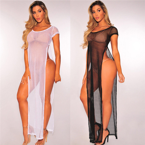 Women Sexy Beach Cover-up 2018 Hot Summer Transparent Swimsuit Covers up Bathing Suit Beach Wear Swimwear Mesh Dress Tunic