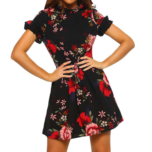 Vestidos playa mujer 2019 sexy beach dress Women Casual Floral Printed Short Sleeve Party Beach Dress Sundress sukienka pla owa