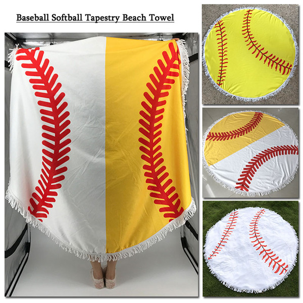 2018 new arrival baseball round beach towel softball polyester round beach mat 150*150cm big size beach towel