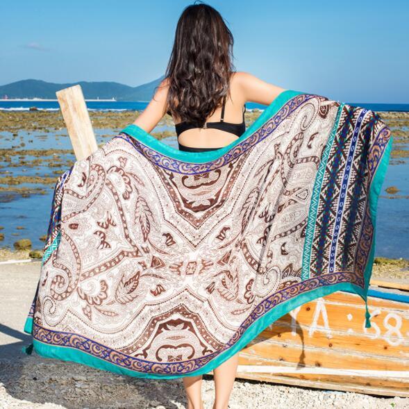 180x100cm Bohemia Woman beach towel lady Luxury scarf summer sun block shawls scarf fashion swimwear bikini cover up sarong long shawl