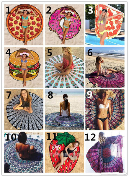 Top Selling INS 28 Designs Round Donut Pizza Hamburger Towel Beach Cover Ups Sexy Beach Towel Swimsuit Cover Up Yoga Mat 150cm