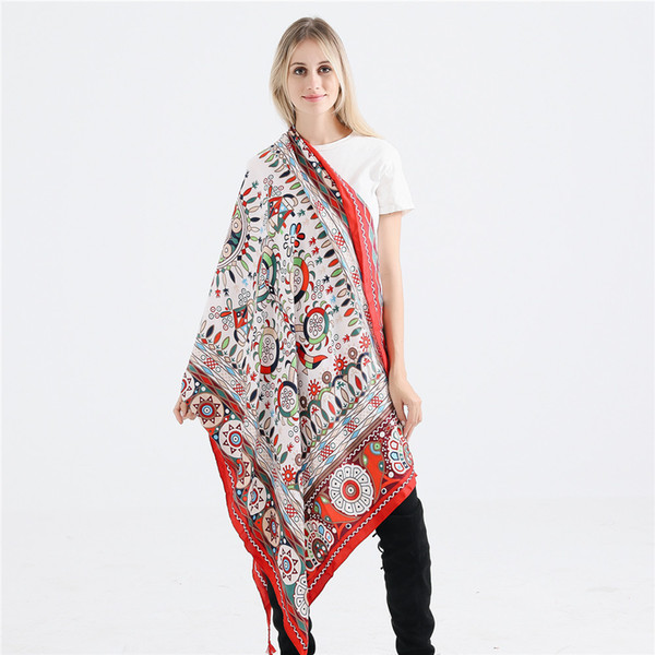 Hot Selling Geometric Shawl Wrap Tassel Beach Scarves Retro Geo Bohemian Scarf