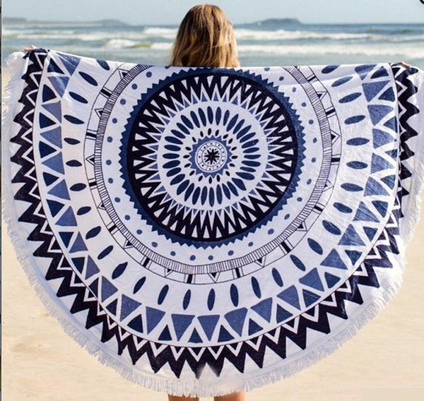 Fashion Sunbathe Round Beach Towel Large Microfiber Printed Yoga Towel With Tassel Serviette De Plage Toalla Circle Playa shawl