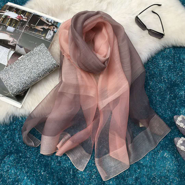 2018 spring and summer new silk scarf scarf lady creative multicolored gradual breathable beach scarf fashion shawl silk