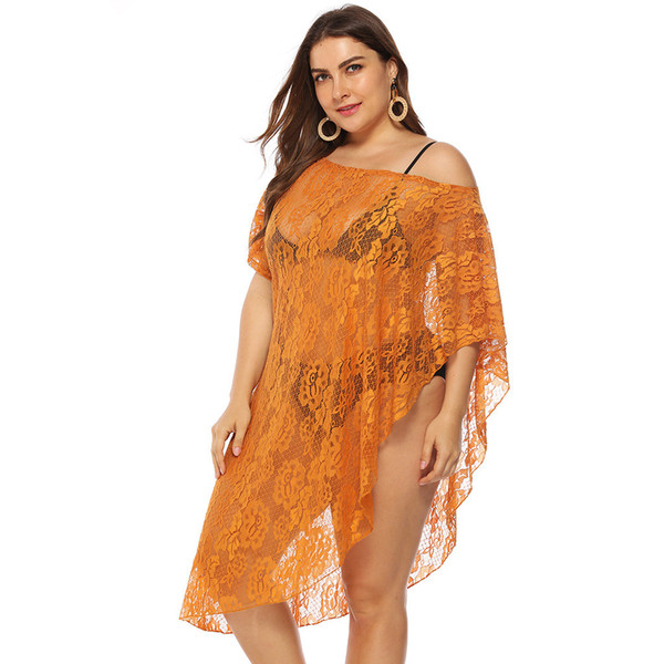 bathing suit cover up Women Plus Size Sexy Off Shoulder Solid Swimsuit Cover Up Bikini Swimwear Dress copricostume pizzo 2019