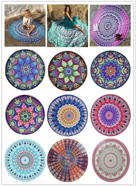 .Round Mandala Beach Towels Printed Tapestry Hippy Boho Tablecloth Bohemian Beach Towel Serviette Covers Beach Shawl Wrap Yoga Mat DHL Free