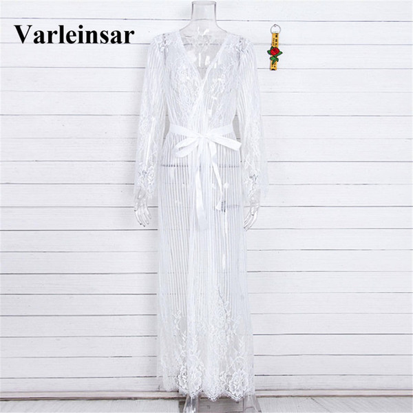 2019 Sexy White Crochet Lace Tunic Beach Cover Up Elegant Cover-ups Long Beach Dress Wear Beachwear Female Women V1318