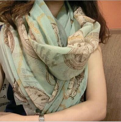 2016 Rushed Direct Selling Printed Long Tome Satin Praia Warm Scarf Shawl Shallow Green Clock And Wholesale Beach Towels Scarves To Winter