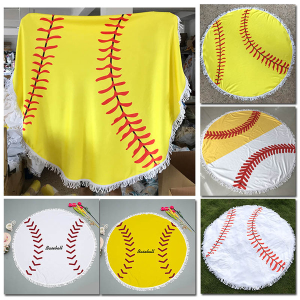 2018 diameter 150cm Baseball Softball Tapestry Beach Towel Round blanket with Tassel Beach Throw round Sports Yoga Mat