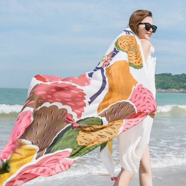 New beach beach sun shawl scarf cotton and linen padded printing fringed lady variety scarves summer sunscreen scarves