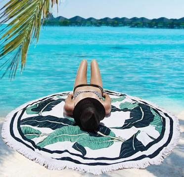 Fashion Print Round Beach Cover Up Scarf Sarongs Travel Seaside Holiday Sunscreen Shawl Wrap Sport Yoga Blanket Swimming Bath Towel