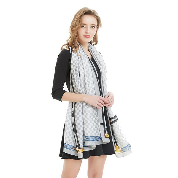 High quality 2019 Woman Silk Scarf Square Scarf Shawl Wraps 180*90cm Hot Sale Dot Plaid Satin Scarf Printed For Spring Summer Autumn Winter